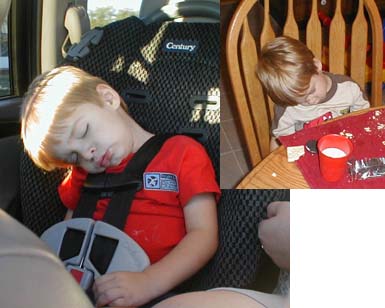 Sleeping in car and while eating snack